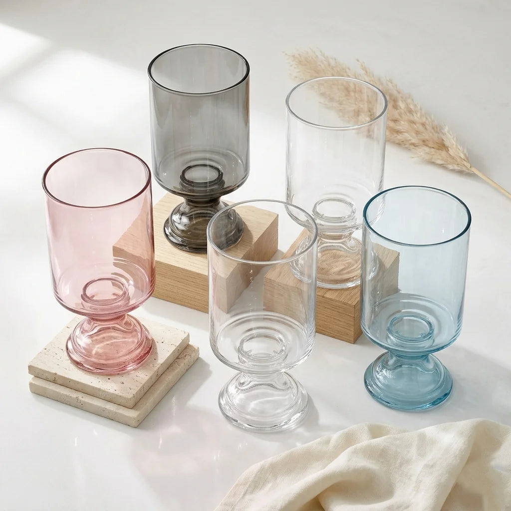 Luminary Pedestal Tall Glass Vase — Hand-Blown Glass from Firozabad, India — Side Angle View