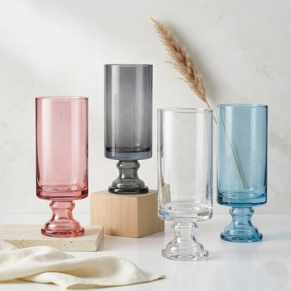 Luminary Pedestal Tall Glass Vase — Hand-Blown Glass from Firozabad, India | Statement Floral & Luxury Home Décor