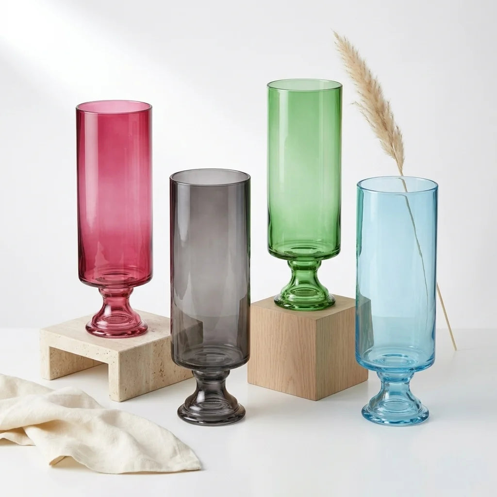 Aurora Pillar Footed Glass Vase — Hand-Blown Glass from Firozabad, India | Floral Arrangements & Home Styling