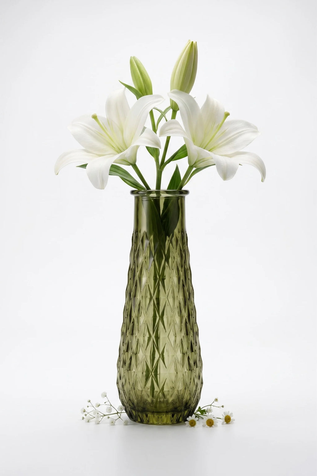 Diamond Lattice Slim Glass Vase — Hand-Blown Glass from Firozabad, India — Curated Display