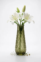 Diamond Lattice Slim Glass Vase — Hand-Blown Glass from Firozabad, India — Curated Display