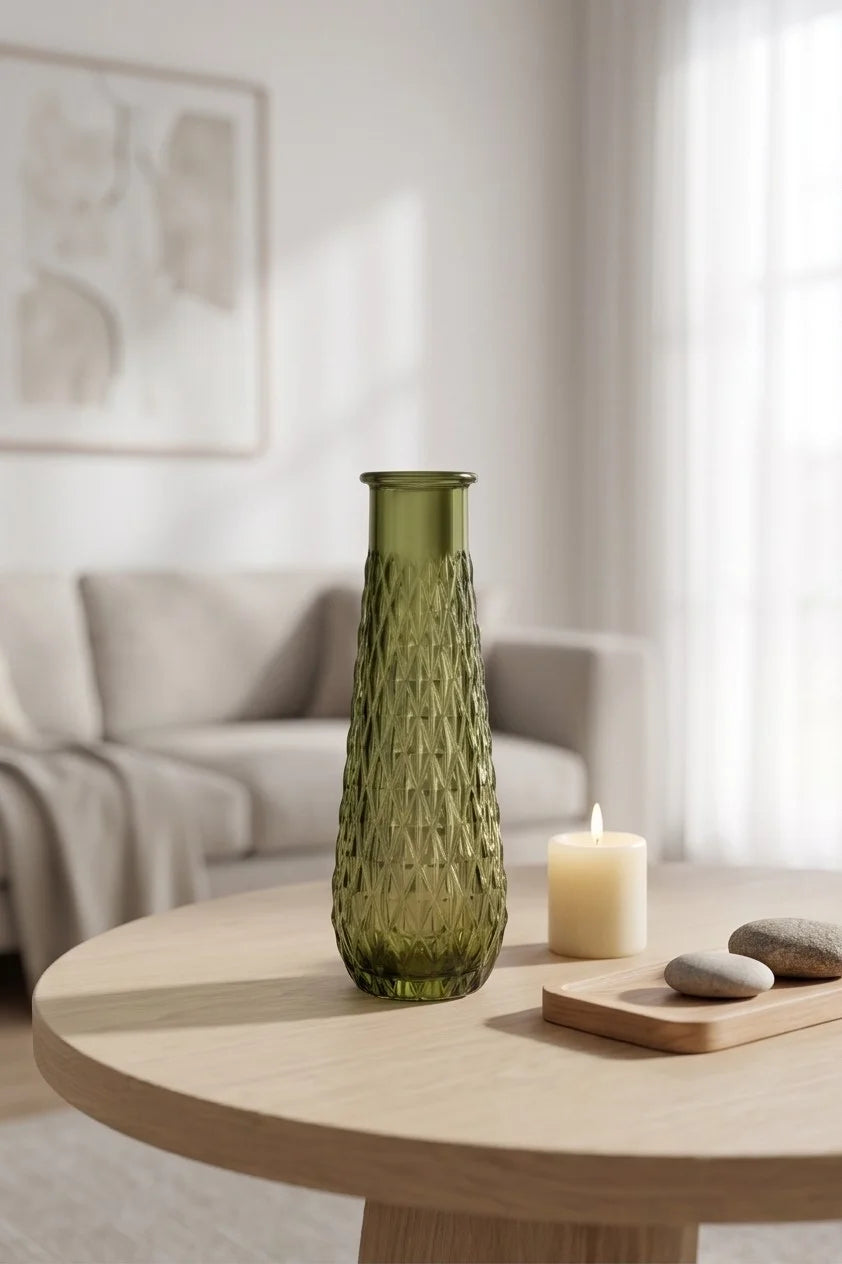 Diamond Lattice Slim Glass Vase — Hand-Blown Glass from Firozabad, India — Décor Inspiration