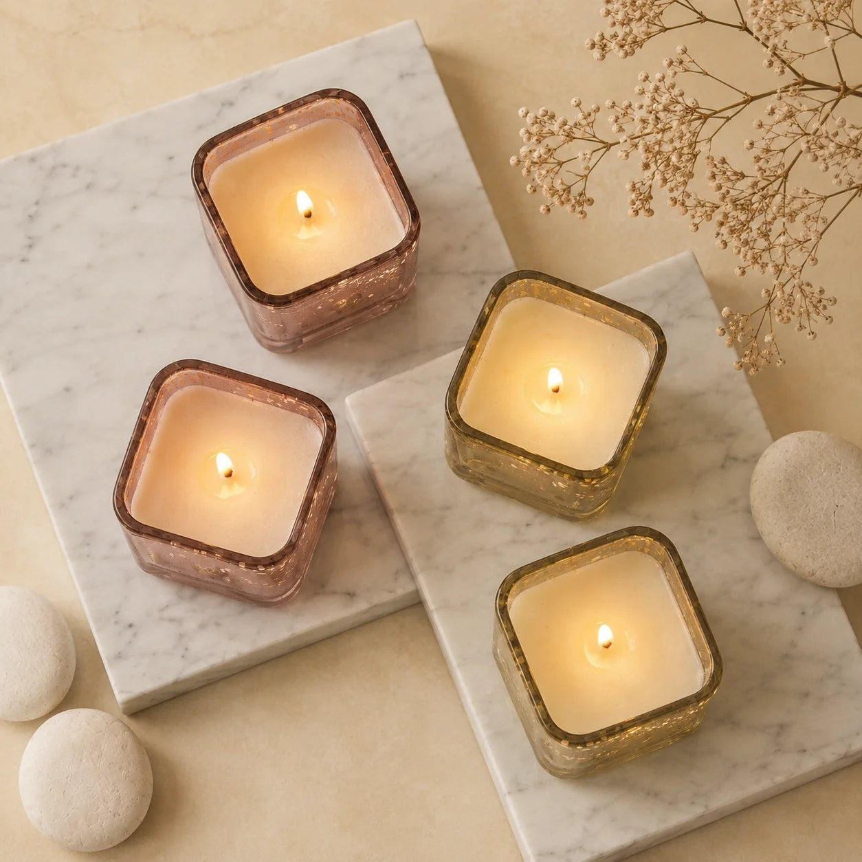 Vanilla Mercury Square Glass Soy Wax Candle | Luxury Gift — Hand-Blown Glass from Firozabad, India — Styled for Home Décor
