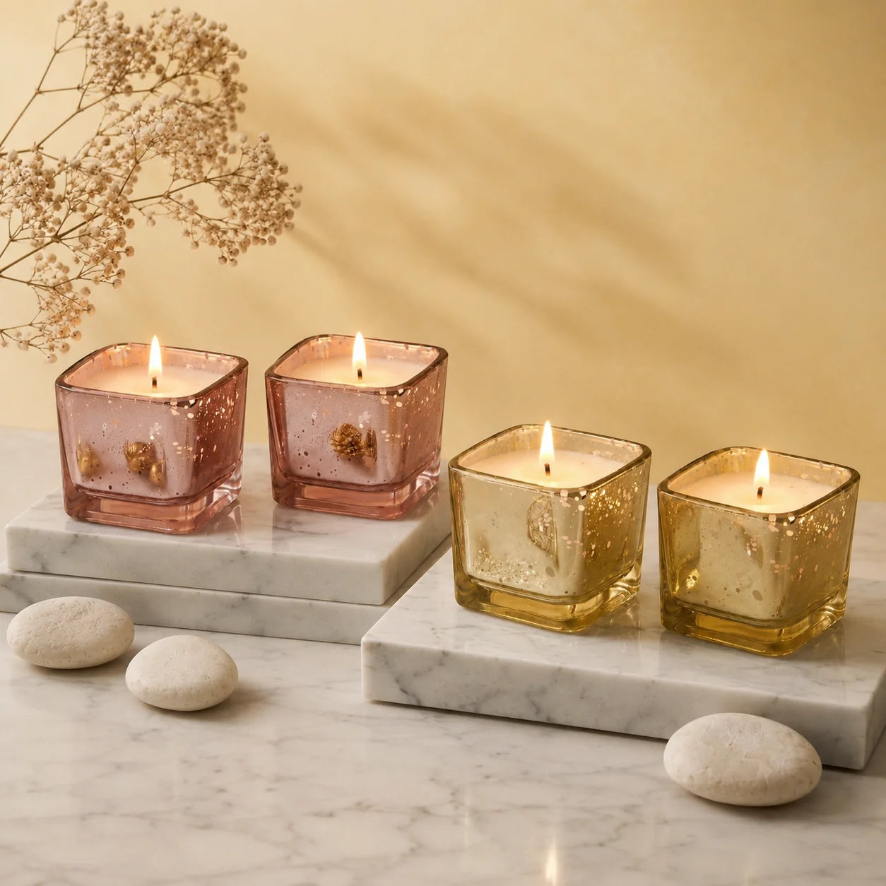Vanilla Mercury Square Glass Soy Wax Candle | Luxury Gift — Hand-Blown Glass from Firozabad, India — Detail Close-Up