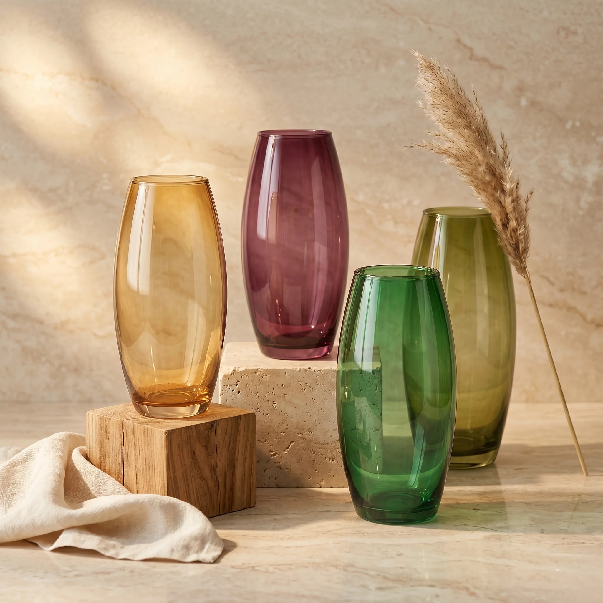 Smooth Pebble Oval Glass Vase — Hand-Blown Glass from Firozabad, India — Side Angle View