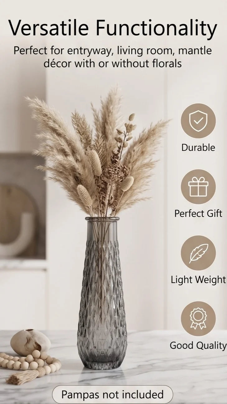Glacier Lattice Slim Glass Vase — Hand-Blown Glass from Firozabad, India — Tabletop View