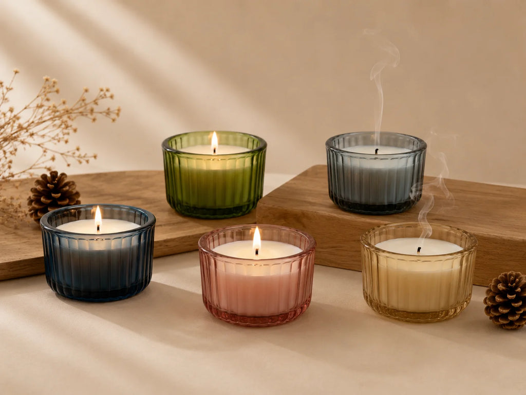 Oud Wide Ribbed Bowl Glass Soy Wax Candle | Pack of 2 — Hand-Blown Glass from Firozabad, India — Styled for Home Décor