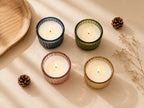 Oud Wide Ribbed Bowl Glass Soy Wax Candle | Pack of 2 — Hand-Blown Glass from Firozabad, India — Detail Close-Up