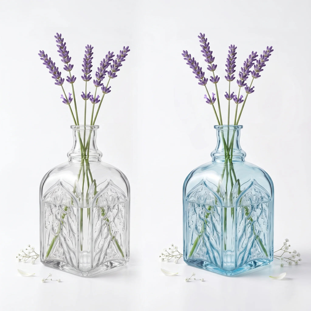 Gothic Cathedral Embossed Glass Vase — Hand-Blown Glass from Firozabad, India — Detail Close-Up