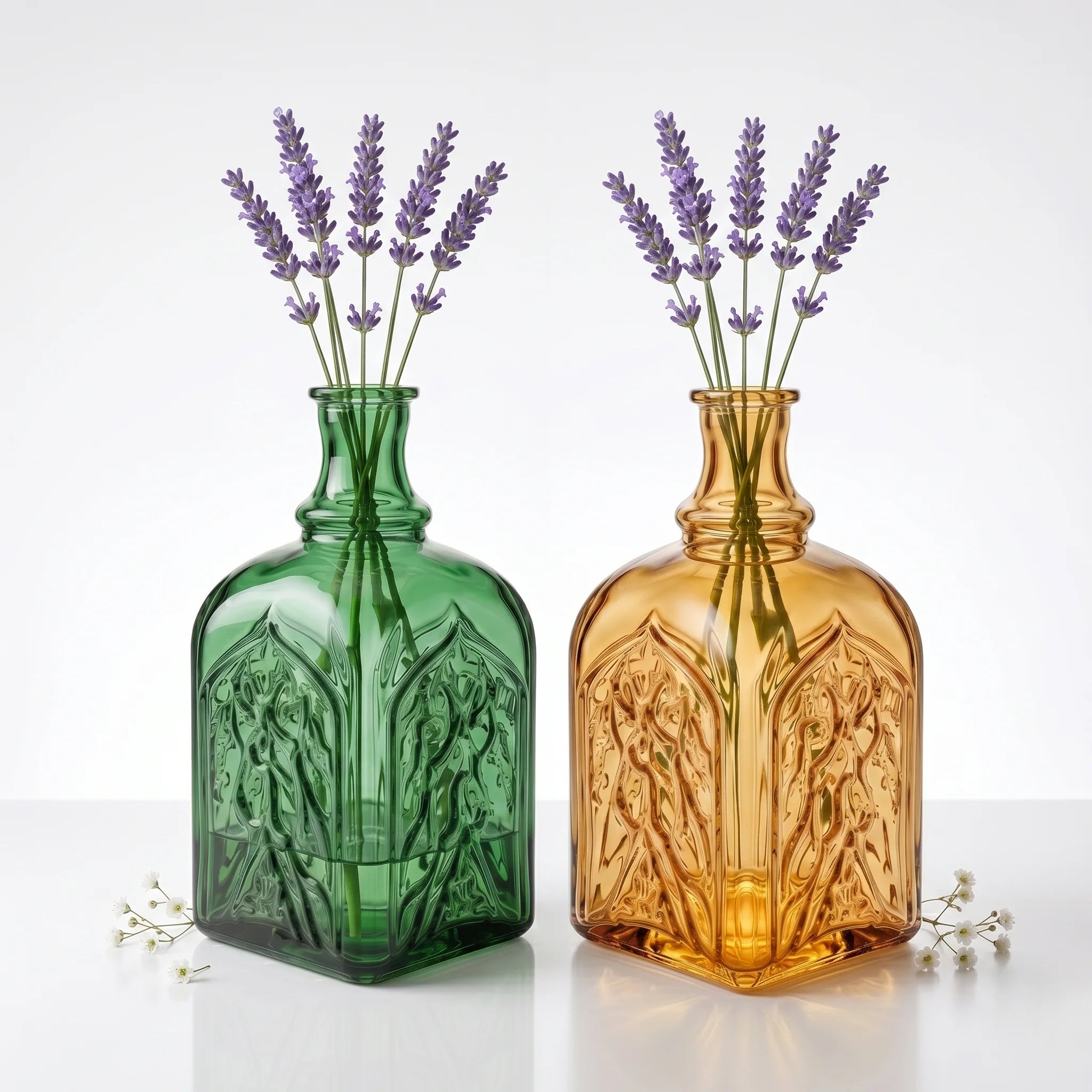 Jewel Gothic Embossed Glass Vase — Hand-Blown Glass from Firozabad, India — Side Angle View