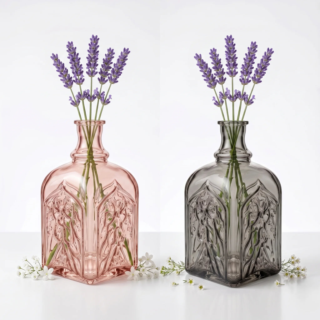 Gothic Cathedral Embossed Glass Vase — Hand-Blown Glass from Firozabad, India — Styled for Home Décor