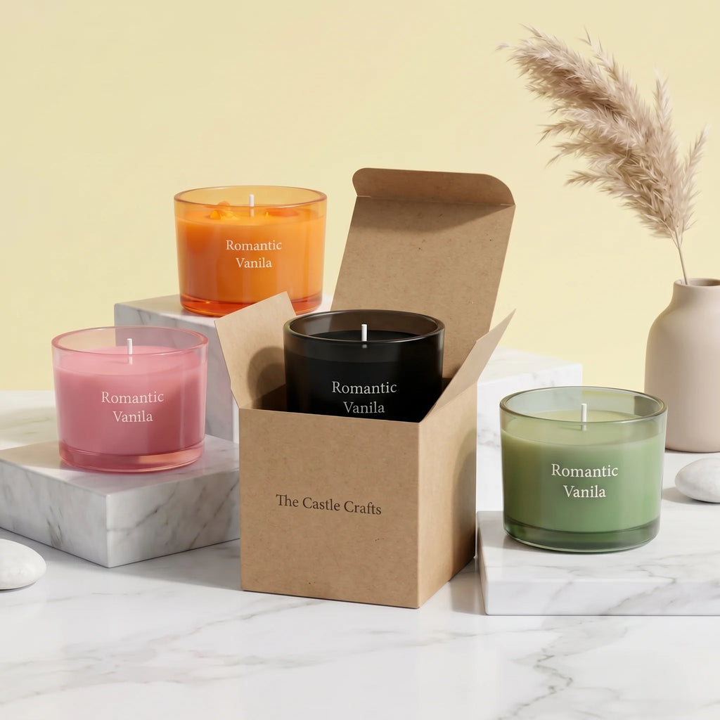 Vanilla Bold Coloured Glass Soy Wax Candle | 6 Colours — Hand-Blown Glass from Firozabad, India — Styled for Home Décor