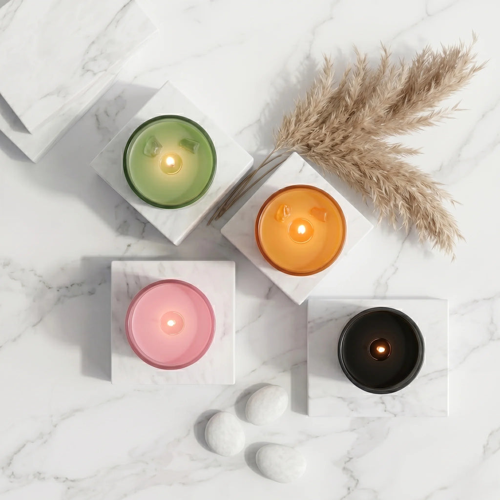 Vanilla Bold Coloured Glass Soy Wax Candle | 6 Colours — Hand-Blown Glass from Firozabad, India — Detail Close-Up