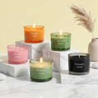 Vanilla Bold Coloured Glass Soy Wax Candle | 6 Colours — Hand-Blown Glass from Firozabad, India — Lifestyle Setting