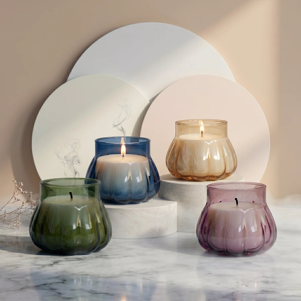 Rose Pumpkin Glass Soy Wax Candle | Unique Gift & Décor — Hand-Blown Glass from Firozabad, India — Styled for Home Décor