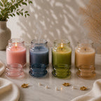 Lavender Apothecary Bottle Glass Soy Wax Candle | Wellness Gift — Hand-Blown Glass from Firozabad, India — Styled for Home...