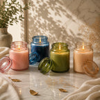 Lavender Apothecary Bottle Glass Soy Wax Candle | Wellness Gift — Hand-Blown Glass from Firozabad, India — Texture & Craft...
