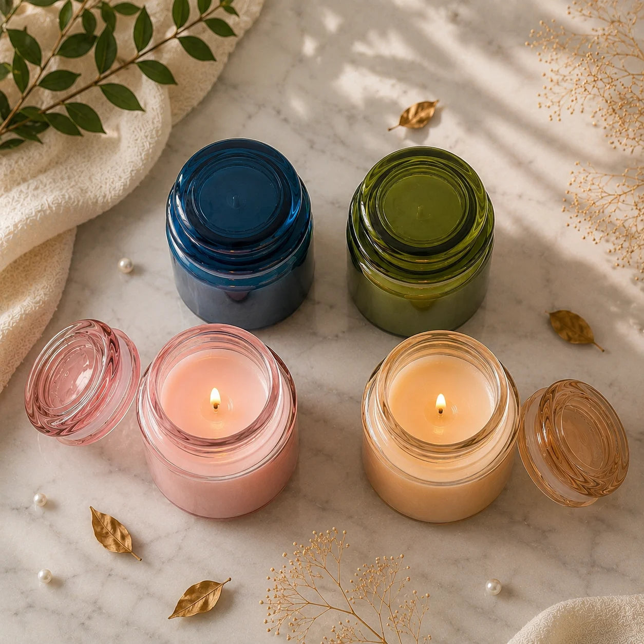 Lavender Apothecary Bottle Glass Soy Wax Candle | Wellness Gift — Hand-Blown Glass from Firozabad, India — Colour Variant