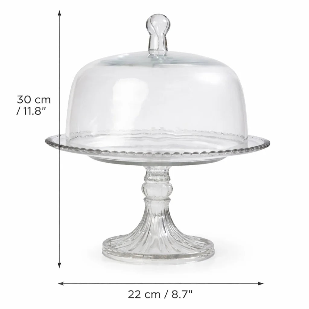 Beaded Rim Glass Cake Dome with Crystal Stand | Castle Crafts