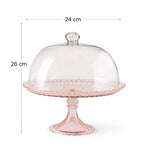 Pink Hobnail Glass Cake Dome with Crystal Knob & Blush Pedestal Stand | Luxury — Castle Crafts