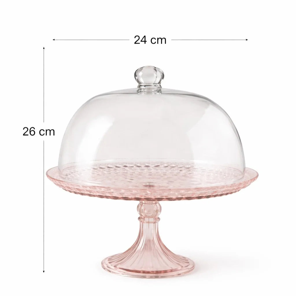Pink Hobnail Glass Cake Dome with Crystal Knob & Blush Pedestal Stand | Luxury — Castle Crafts