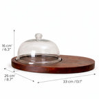 Glass Dome with Round Knob & Dark Walnut Oval Wood Board | Minimalist Luxury — Castle Crafts