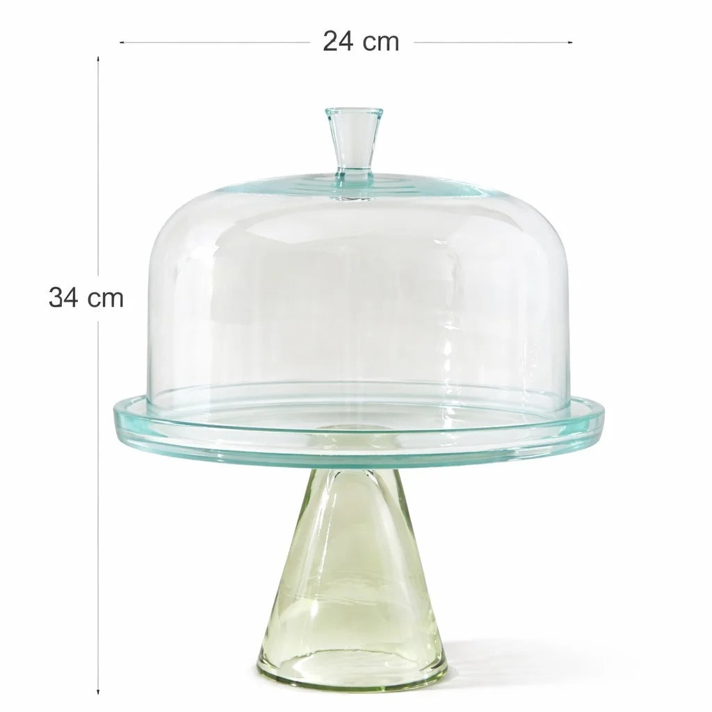 Sage Green Tinted Glass Cake Dome with Conical Pedestal | Modern Luxury — Castle Crafts