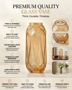 Diamond Facet Geometric Glass Vase — Hand-Blown Glass from Firozabad, India — Styled for Home Décor