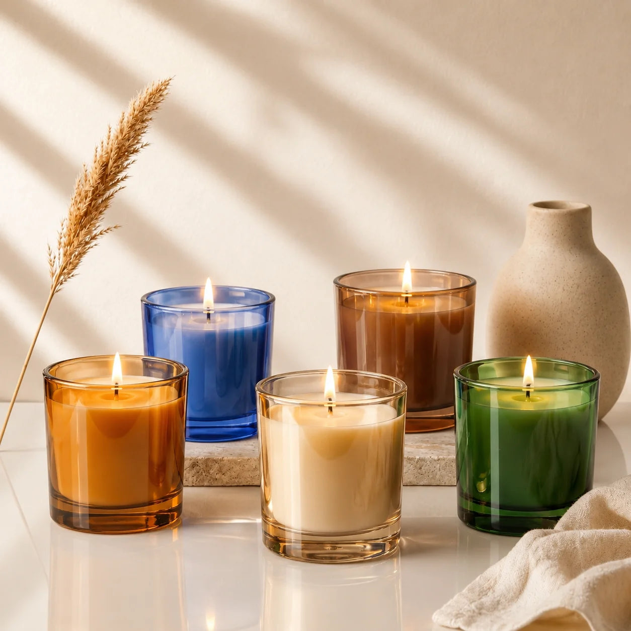 Jasmine Soy Wax Scented Candle | Coloured Glass | 5 Shades — Castle Crafts