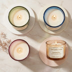 Lavender Hand Pour Soy Wax Candle | Coloured Glass Jar — Hand-Blown Glass from Firozabad, India — Styled for Home Décor