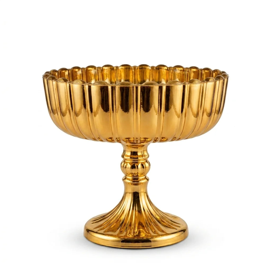 Ribbed Footed Compote Glass Bowl | Scalloped Rim | 3 Colours — Castle Crafts