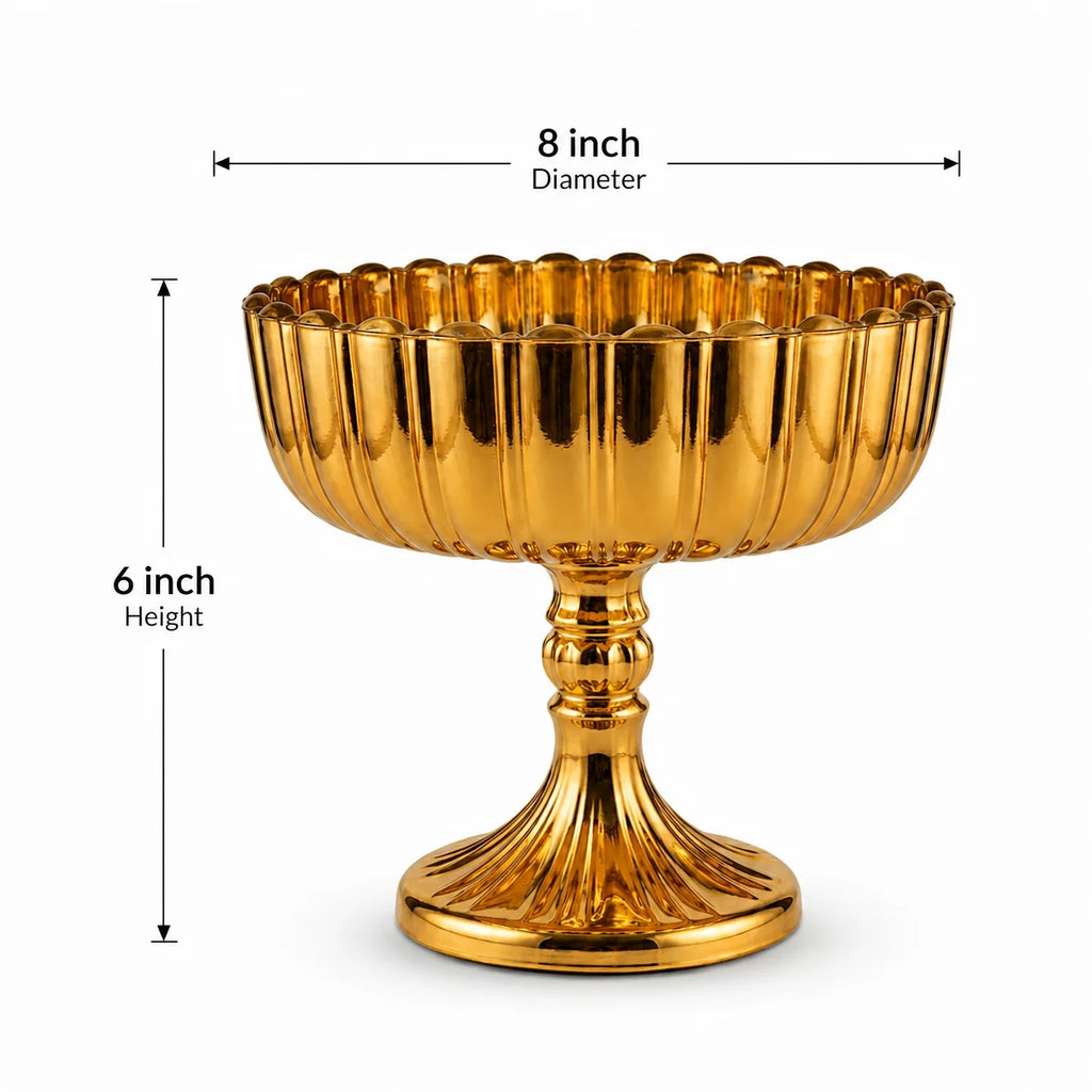 Ribbed Footed Compote Glass Bowl | Scalloped Rim | 3 Colours — Castle Crafts