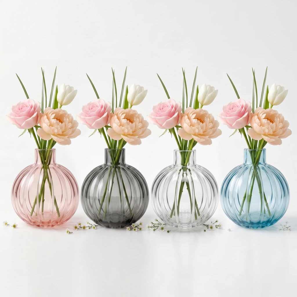 Orion Globe Ribbed Glass Vase — Hand-Blown Glass from Firozabad, India | Floral Arrangements & Home Styling