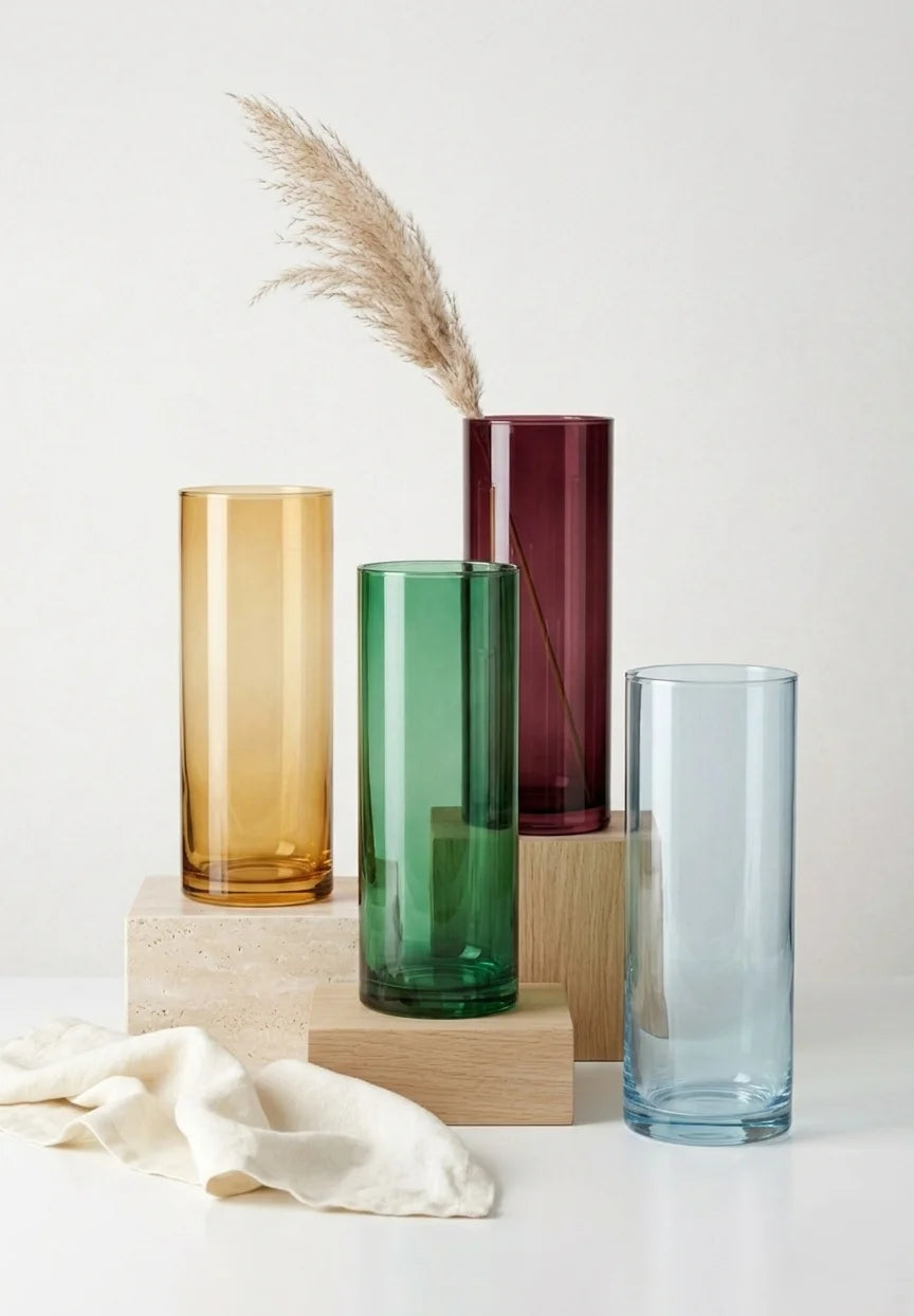 Studio Column Smooth Glass Vase — Hand-Blown Glass from Firozabad, India — Styled for Home Décor