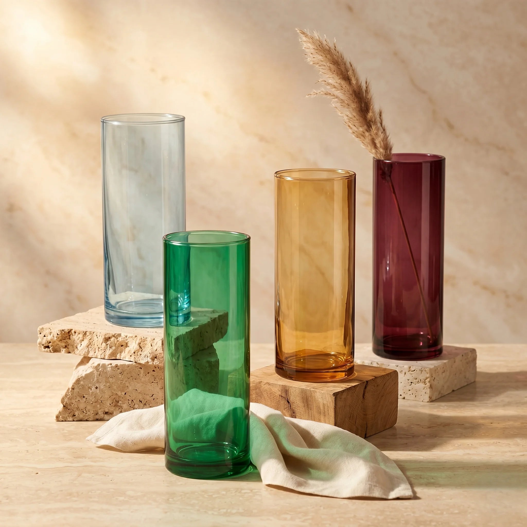 Studio Column Smooth Glass Vase — Hand-Blown Glass from Firozabad, India — Side Angle View