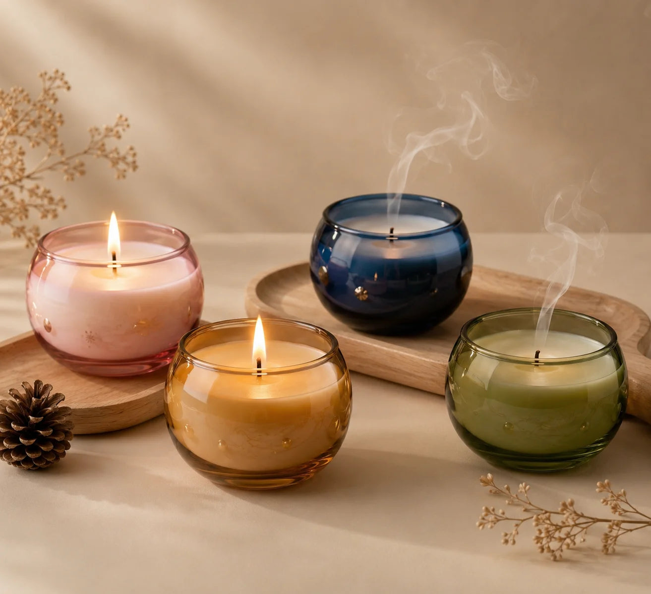 Jasmine Sphere Glass Soy Wax Candle | Unique Gift & Décor — Hand-Blown Glass from Firozabad, India — Styled for Home Décor