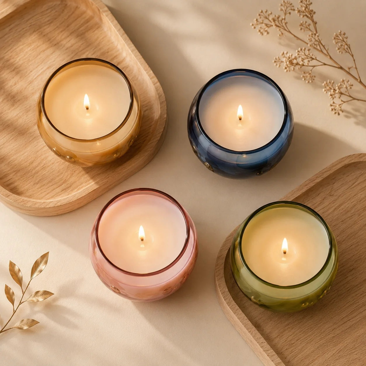 Jasmine Sphere Glass Soy Wax Candle | Unique Gift & Décor — Hand-Blown Glass from Firozabad, India — Detail Close-Up