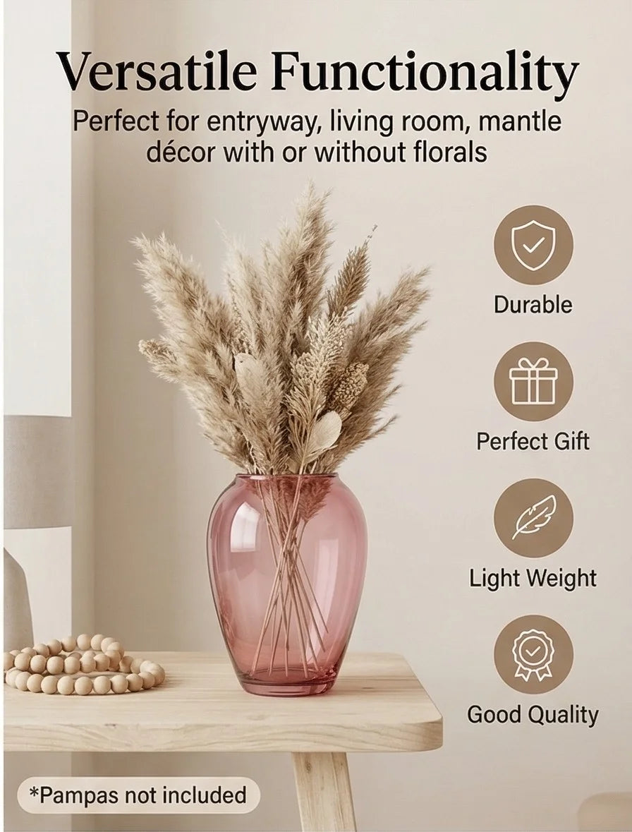 Jewel Urn Wide Glass Vase — Hand-Blown Glass from Firozabad, India — Styled for Home Décor