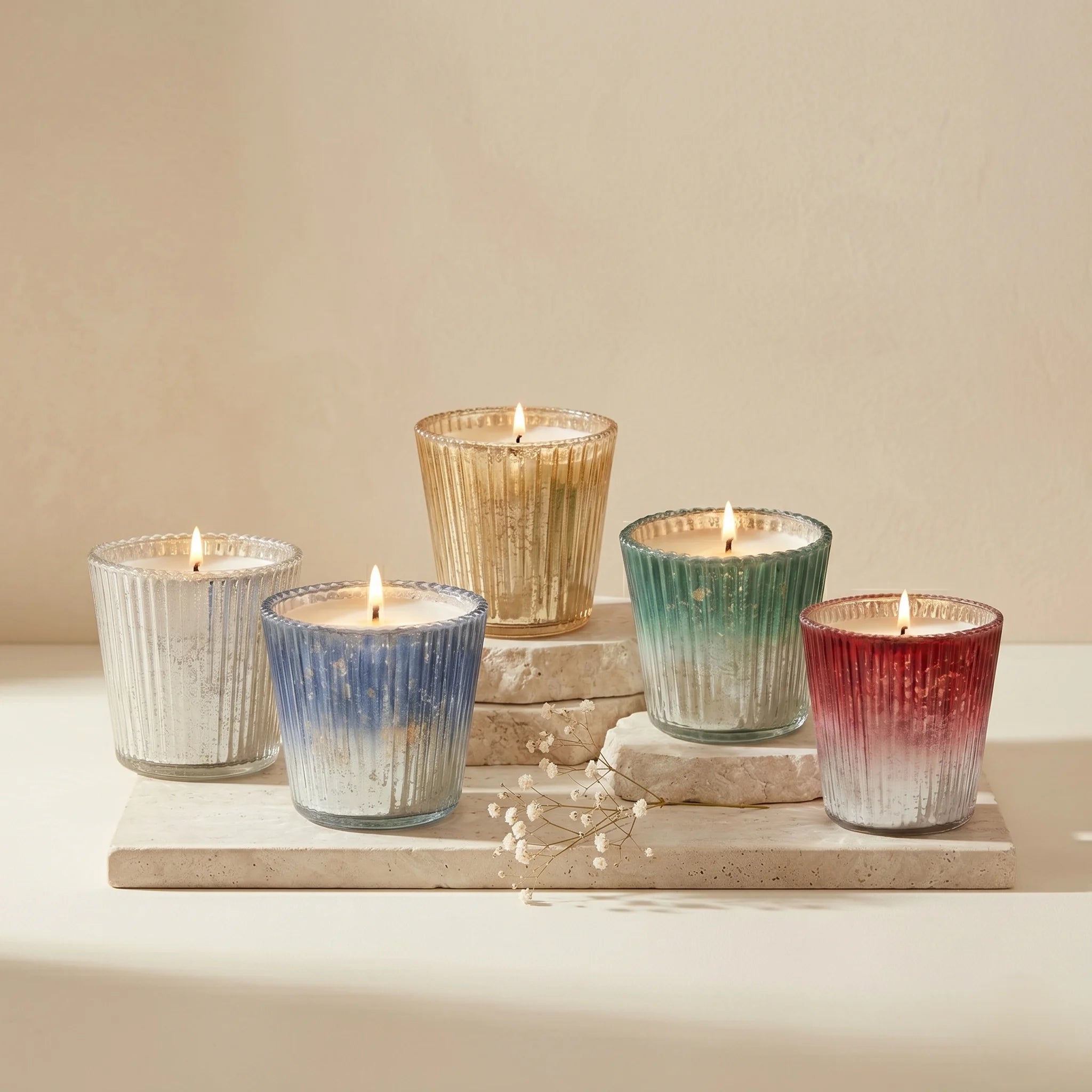 Rose Conical Mercury Glass Soy Wax Candle | 5 Colours — Hand-Blown Glass from Firozabad, India — Side Angle View