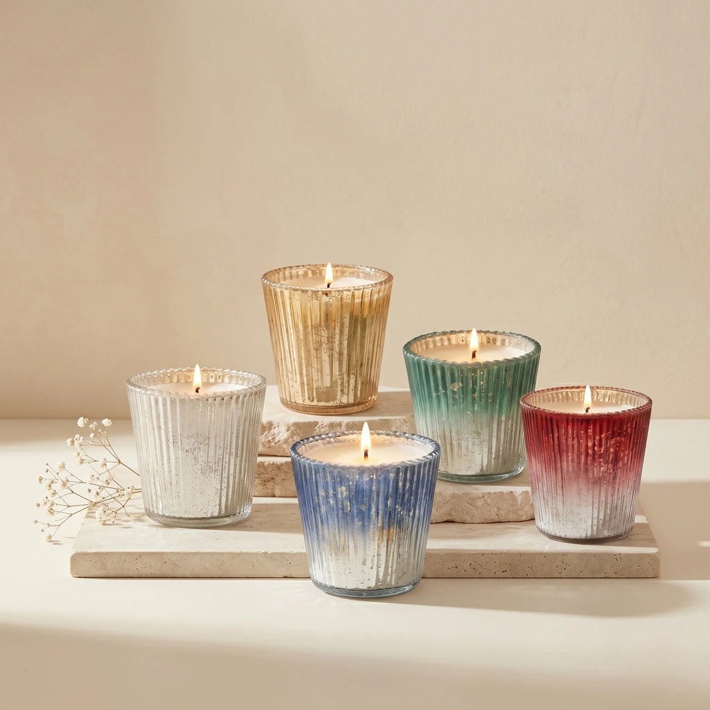 Rose Conical Mercury Glass Soy Wax Candle | 5 Colours — Hand-Blown Glass from Firozabad, India — Texture & Craftsmanship