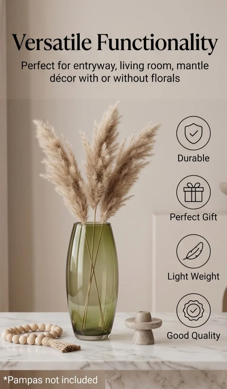Smooth Pebble Oval Glass Vase — Hand-Blown Glass from Firozabad, India — Tabletop View