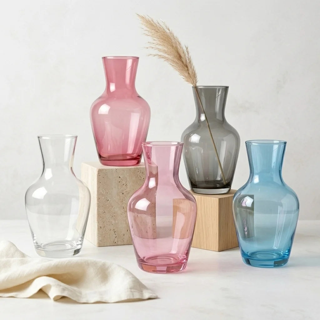 Soft Hue Amphora Glass Vase — Hand-Blown Glass from Firozabad, India — Side Angle View