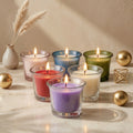 Rose Clear Glass Soy Wax Votive Candle | 6 Colours — Pack of 6 — Hand-Blown Glass from Firozabad, India — Texture & Crafts...
