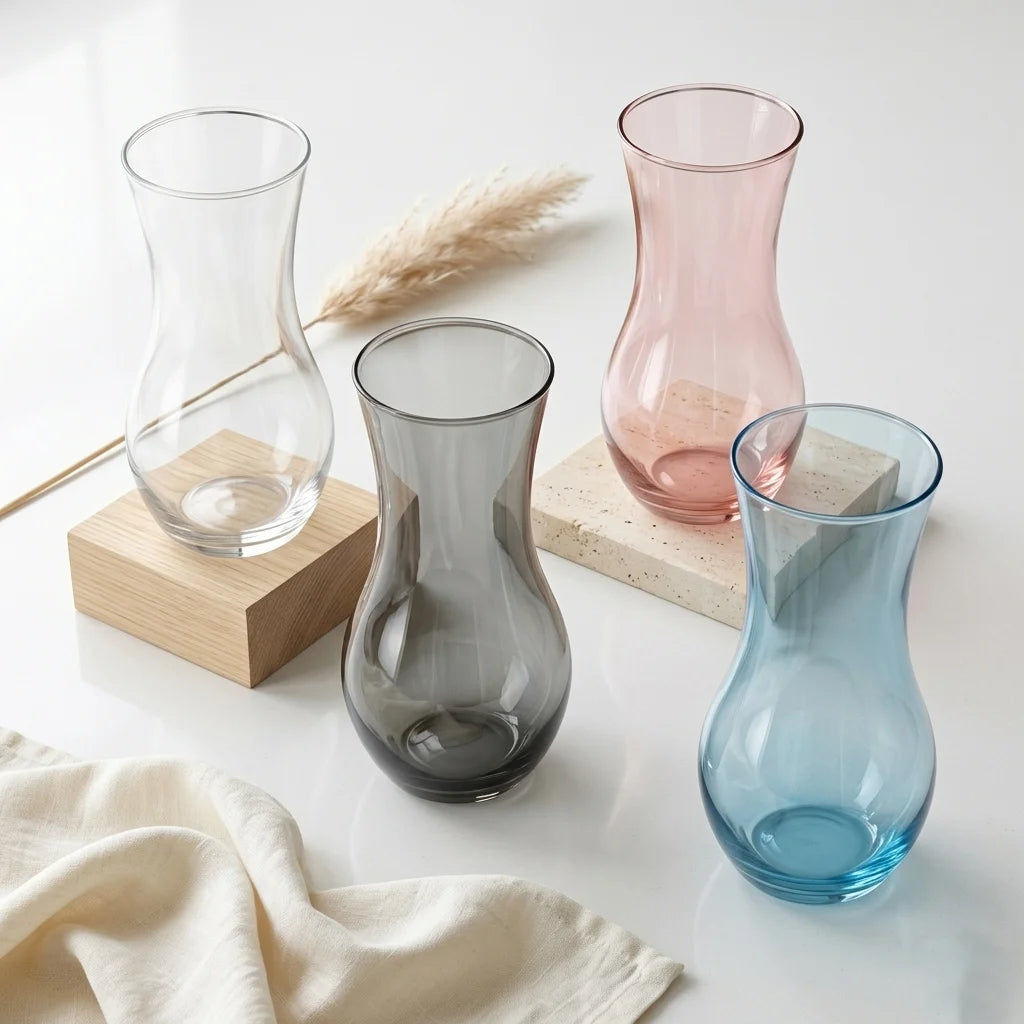 Pastel Curve Smooth Glass Vase — Hand-Blown Glass from Firozabad, India — Side Angle View