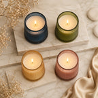 Oud Tapered Ribbed Glass Soy Wax Candle — Hand-Blown Glass from Firozabad, India — Styled for Home Décor