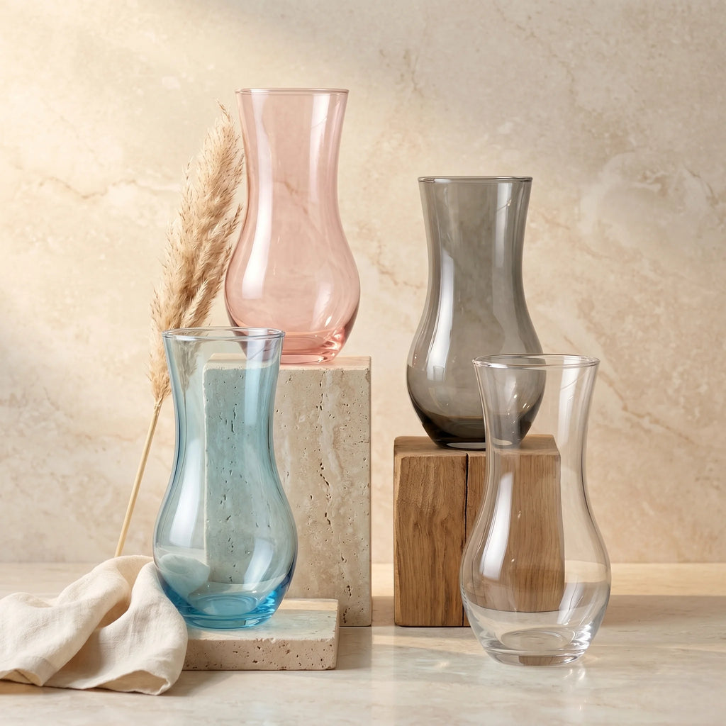 Pastel Curve Smooth Glass Vase — Hand-Blown Glass from Firozabad, India — Styled for Home Décor