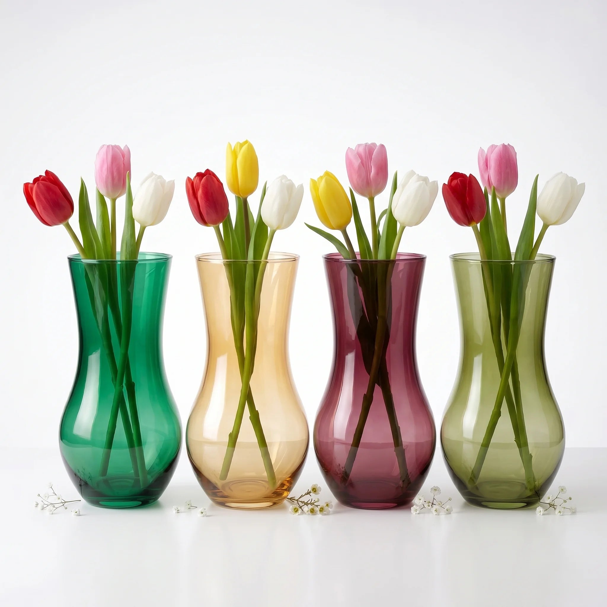 Curvy Bloom Smooth Glass Vase — Hand-Blown Glass from Firozabad, India — Side Angle View