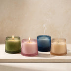 Vanilla Tapered Ribbed Glass Soy Wax Candle | Gift & Décor — Hand-Blown Glass from Firozabad, India — Texture & Craftsmanship