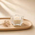 Oud Star-Shaped Glass Soy Wax Candle | Unique Festive Gift — Hand-Blown Glass from Firozabad, India — Side Angle View