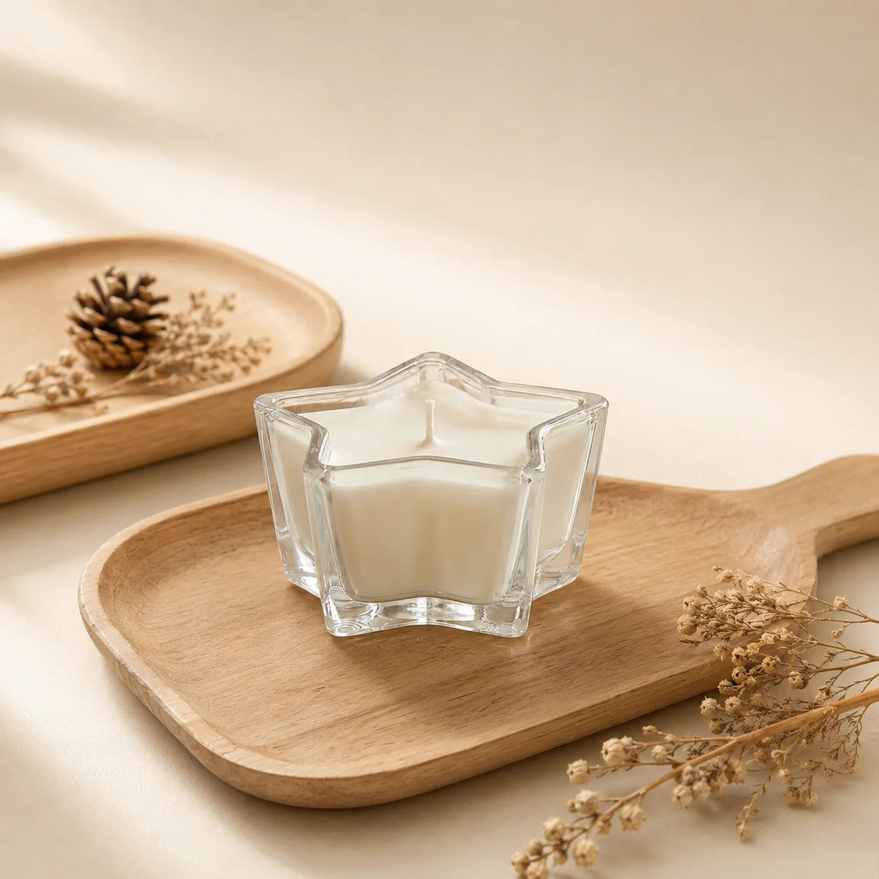 Oud Star-Shaped Glass Soy Wax Candle | Unique Festive Gift — Hand-Blown Glass from Firozabad, India — Lifestyle Setting